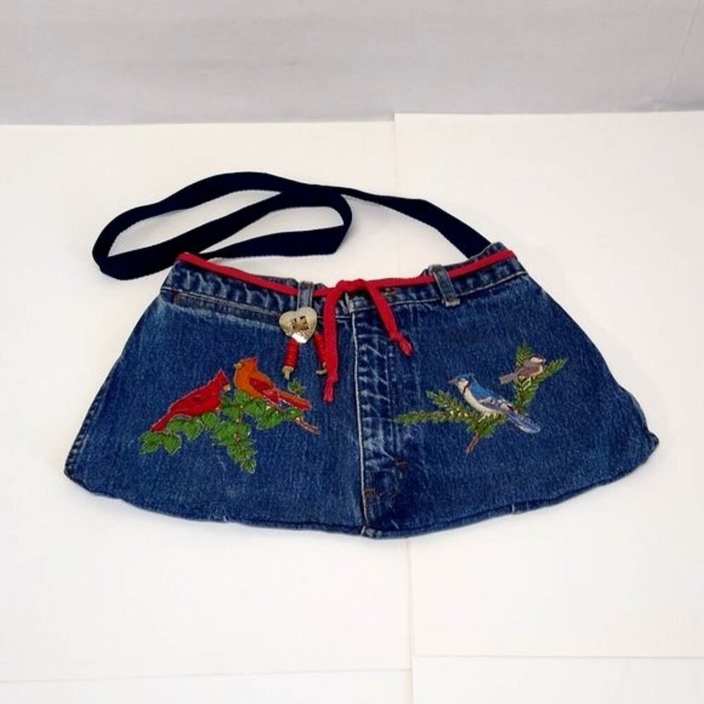 Shoulder Bag Handmade Denim Sheplers Jeans Boho Hippie Cardinals and Blue Jays